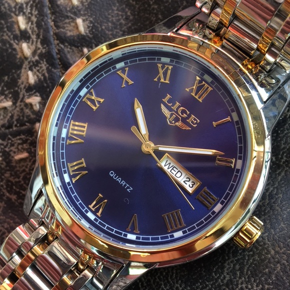 LIGE 1853 dream watch 42mm blue burst dial day date wristwatch NWOT - Picture 10 of 10